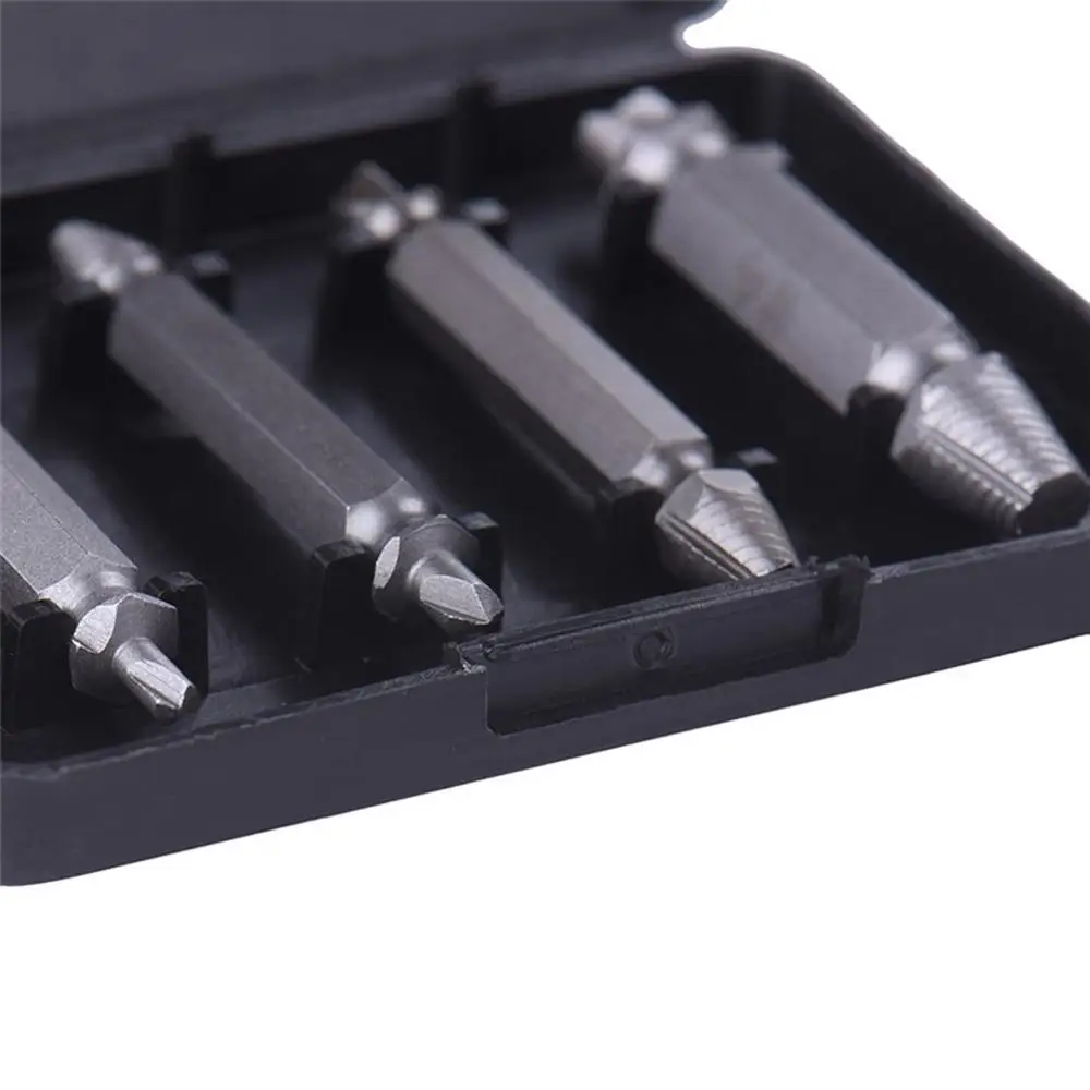 

4Pcs/set Damaged Screwdriver Extractor Set Double Side Broken Screw Bolt Stud Remover Puller Center Drill Bit Removal Tools