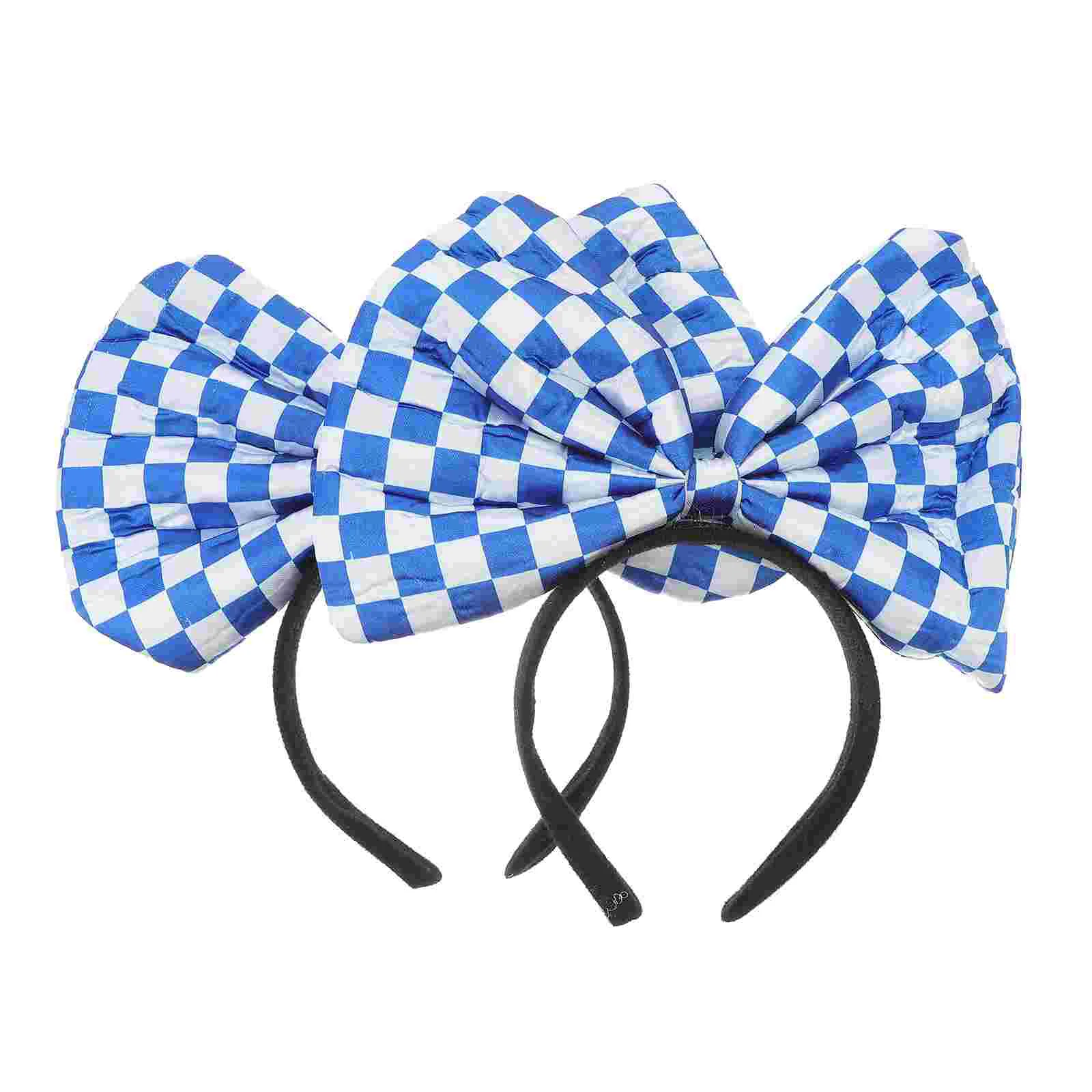 

2pcs Huge Bow Headband Plaid Bowknot Headband Woman Party Hairbands Party Supplies for Woman ( Blue White )