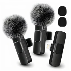 Compact Wireless Lapel Microphone for Streaming and Interviews (Black - Lightning - 1to2)