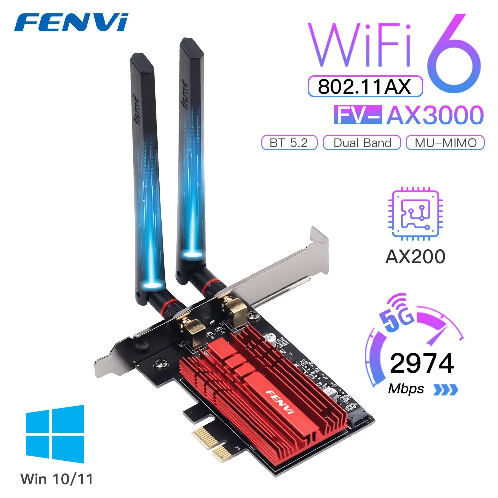 Fenvi-adaptador Wifi de Banda Dupla Placa sem Fio Ax3000 Pcie Bluetooth 5.2 802.11ac 2.4g 5ghz Desktop Barato Ax210