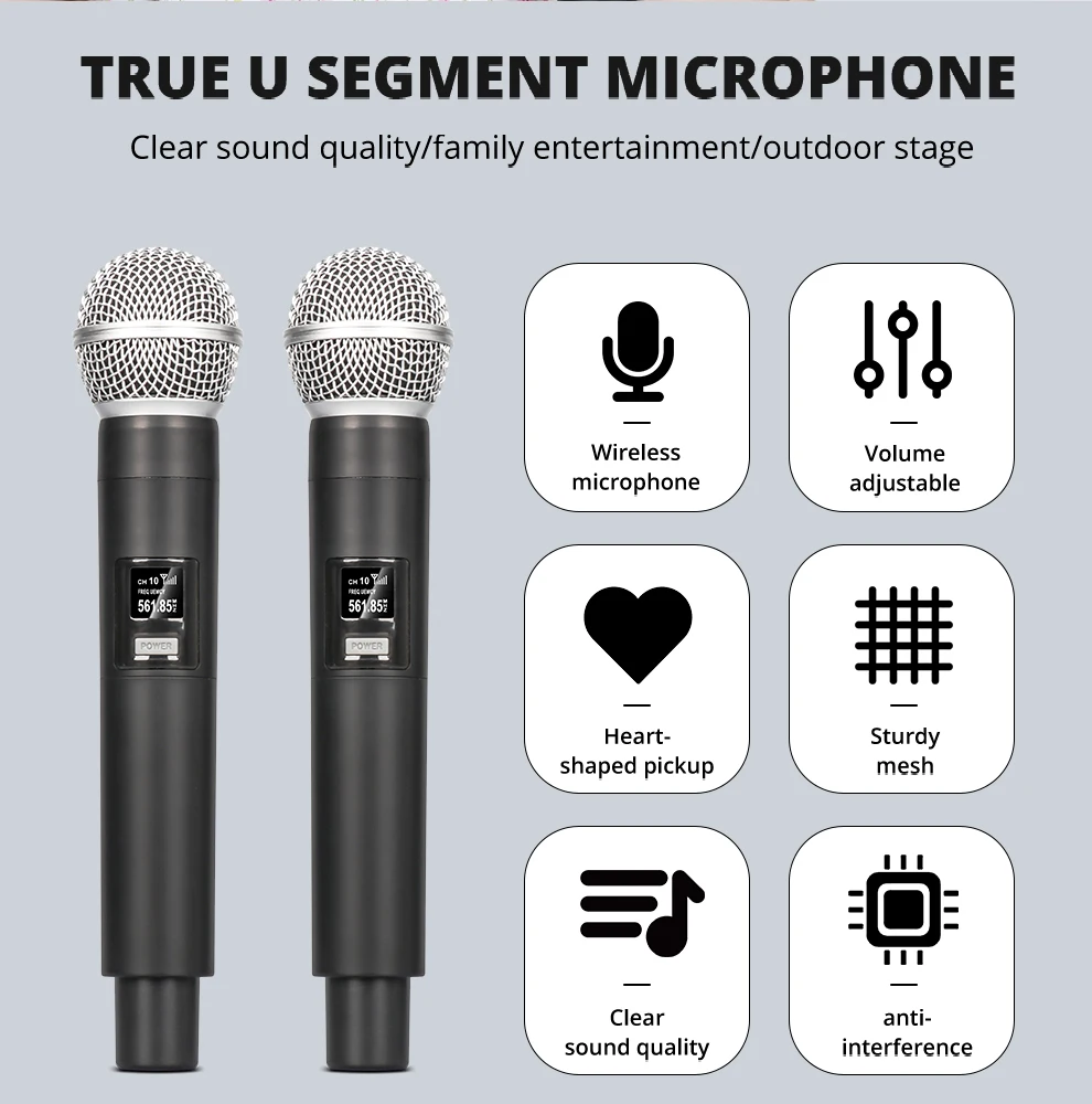 Audio Mixer LEUS F4X 4 Channel With Dual UHF Wireless Microphone DJ Console For karaoke Party PC Studio Recording