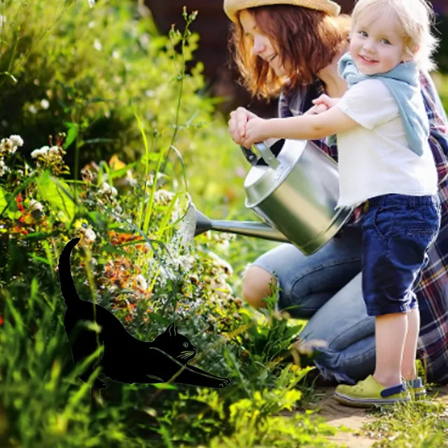 Fém Macska Dekoratív Kerti Tétek Állati Sziluett Tét Dekorok Az Udvarok Kertjéhez Művészet Fekete Gyep Hátsó Udvari Betétkártyák - Image 5