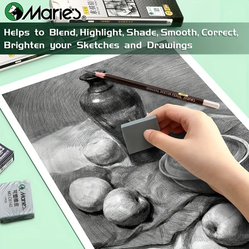 Marie's 2/4/6pcs Grey Plasticity Erasers Kneaded Rubber for Blend, Highlight, Shade, Smooth, Sketching, Drawing for Adults 3