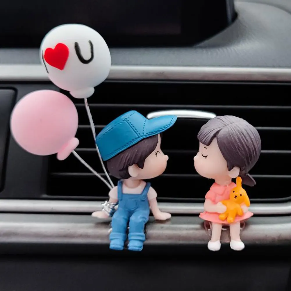 Car Ornaments Cute Cartoon Couples Action Figure Dashboard Figurines Balloon Car Decoration Interior Accessories for Girls Gifts