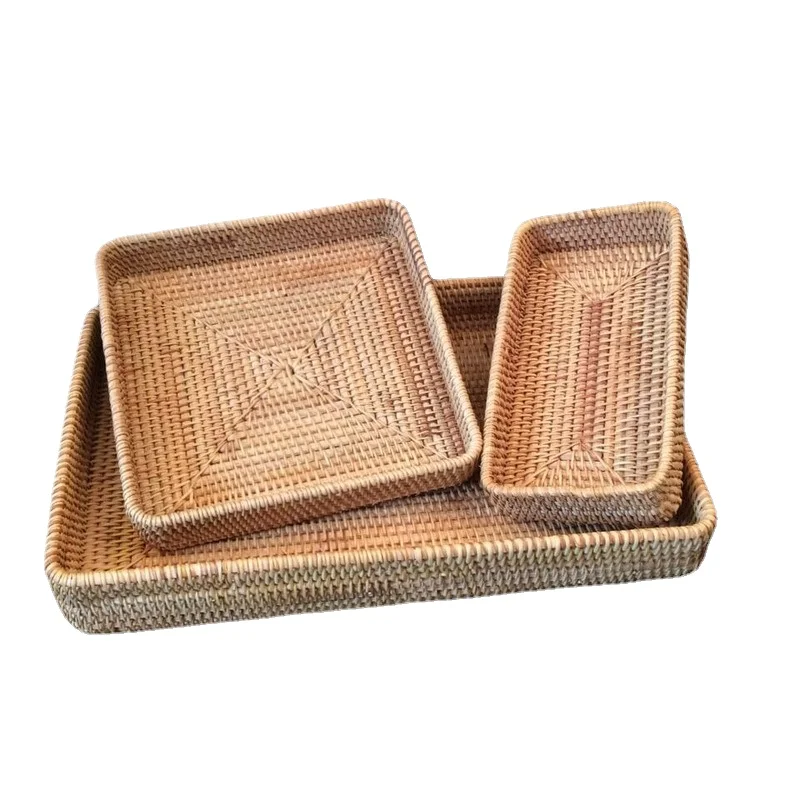 

Multi-purpose Rattan Basket Hand-woven Candy Storage Tray Vegetable Fruit Snacks Dried Fruit Storage Tray Sundries Container