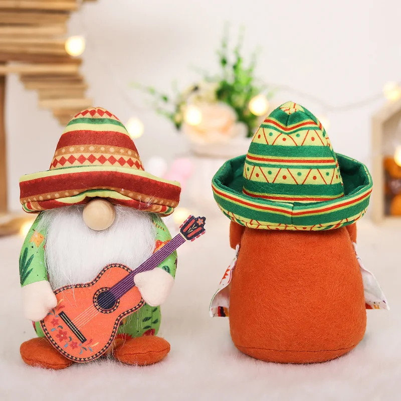 Mexican Carnival Gnome Scandinavian Dwarf Plush Doll Guitar Couple Gnome Decoration Shop Window Farmhouse Kitchen Desktop Decor