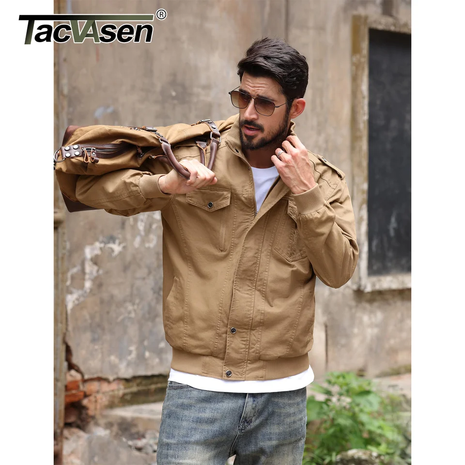 TACVASEN Full Zip Cargo Jacket Mens Retro Stand Collar Pilot