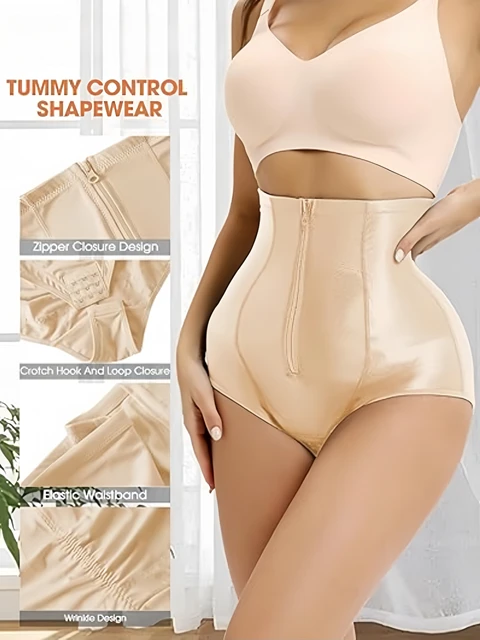 84818-113049.jpg Sous-vêtements sculptants confortables pour femmes avec fermeture éclair, ourlet élastique, effet liftant des hanches et contrôle abdominal pour un effet amincissant