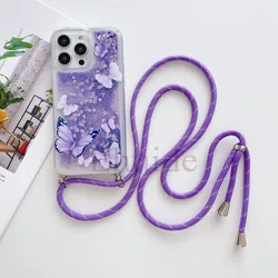 Quicksand Glitter Liquid Crossbody Strap Lanyard Phone Case for Mi 12T (Purple white but)