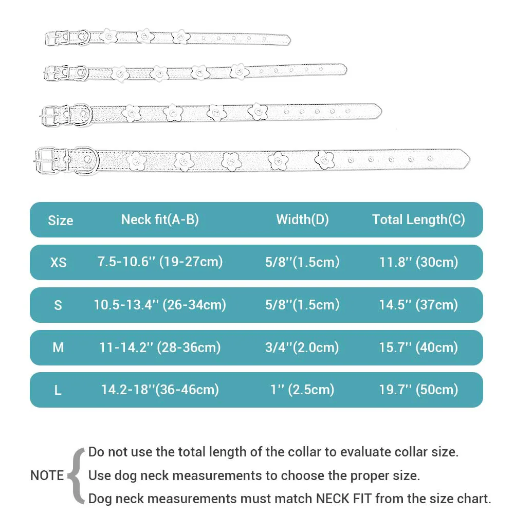 Collier pour chien en cuir rembourré, orné de fleurs et de strass.