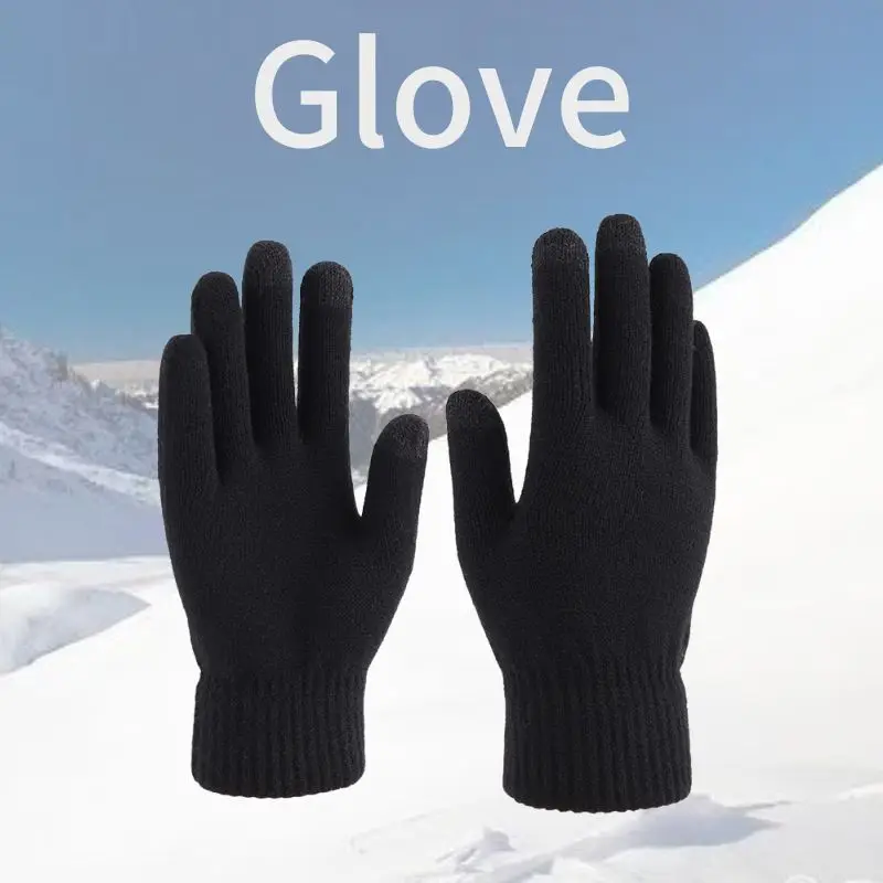 Antumn Winter Warm Knitted Gloves Solid Color Thick Mittens Outdoor Cold Full Finger Cycling Gloves Man Hand Protective Cover
