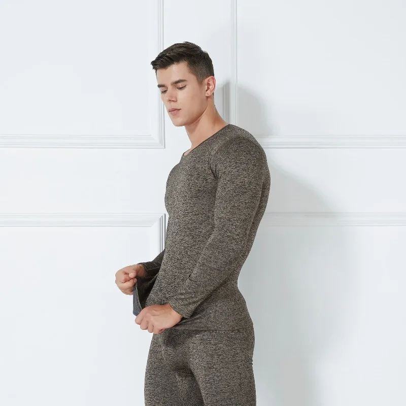 Set Autumn Winter Thermal Underwear Men's Round Neck Plush Thickened Warm Underwear Youth Tight Fashion Clothe Top and Pant Suit