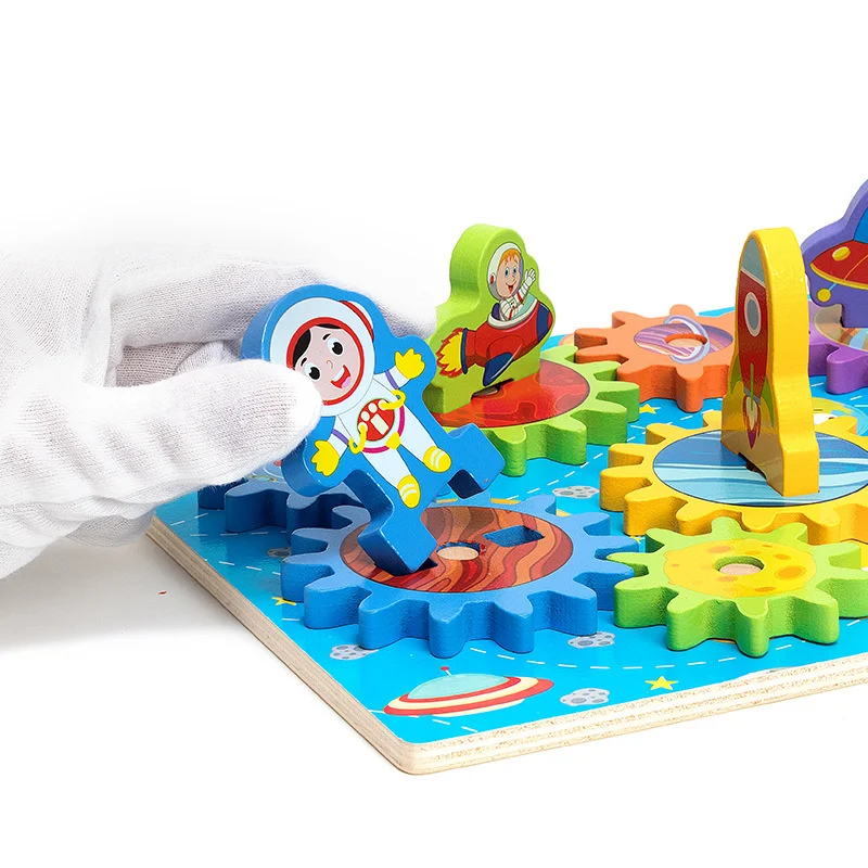 Hot Montessori Children Wooden Blocks Gear Puzzle Toys Early Educational Sensory Toys Fine Motor Training Brain Games Gear