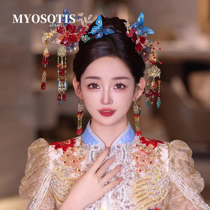 

Chinese Style Retro Handmade Crystal Butterfly Hairpin Hanfu Accessories Traditional Bride Xiuhe Ancient Costume Headwear Jewel