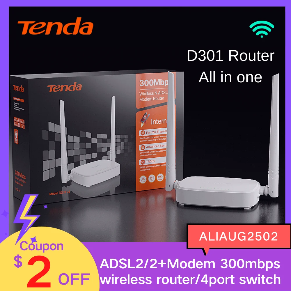 menneskelige ressourcer kopi kommentator Tenda D301 300mbps Wireless Router Wi-fi Adsl Modem Router Support Ethernet  Wan Iptv Wpa/wpa2 Switch Wifi Modem Router All In - Routers - AliExpress