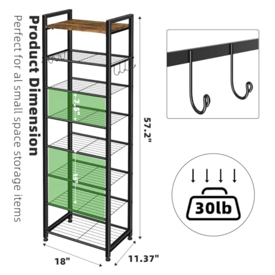 8 Tiers Shoe Rack 16 Pairs Tall Wooden Plank Shoe Shelf with Hooks for Closet Entryway Organizer Sturdy Free Standing Shoe Stor