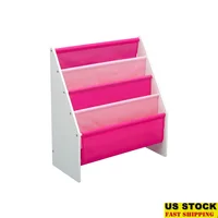 Kids Sling Book Rack Organizer 4 Tier Fabric Storage Bookshelf Children Wood Frame Bianca White Easy Access Book Storage 1