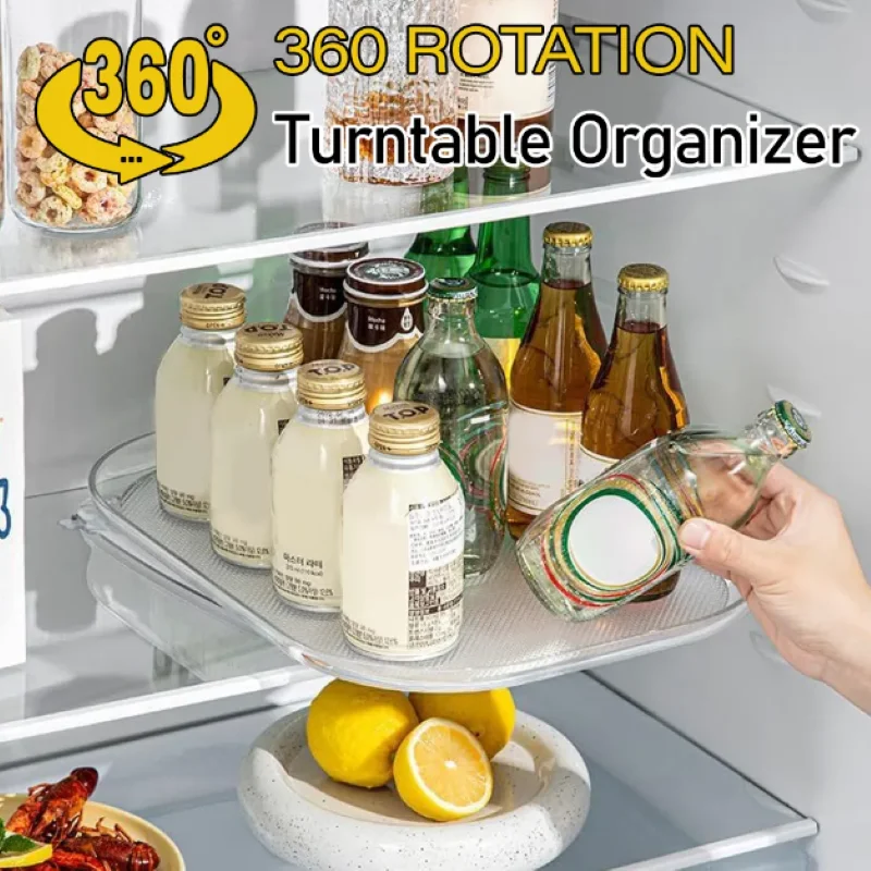 

Refrigerator Rotary Organizer 360 Rotatable Rectangular Storage Rack Lazy Susan Refrigerator Transparent Turntable Beverage Rack