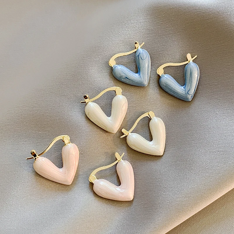 2025 Neues Design Französischer romantischer fließender Emaille-Herz-Anhänger-Ohrring für Damen, süßer romantischer Schmuck, Modeaccessoires – Detail 2