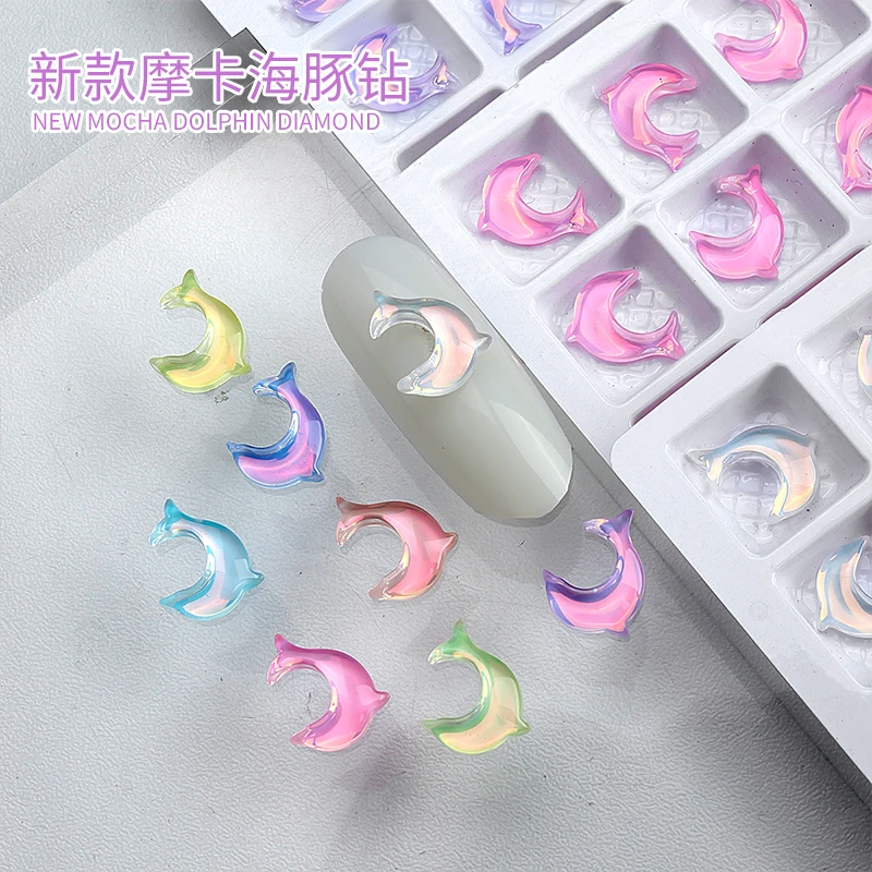 

20PCS Ice Translucent Macaroon Mocha Ocean Dolphin Diamond Nail Art Rhinestones Jewelry Decorations Manicure Glossy Ornaments