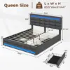 Queen LED Bed Frame with 4 Drawers and 2 USB Charging Station, Upholstered Platform Queen Size Bed Frame, Dark Grey 2