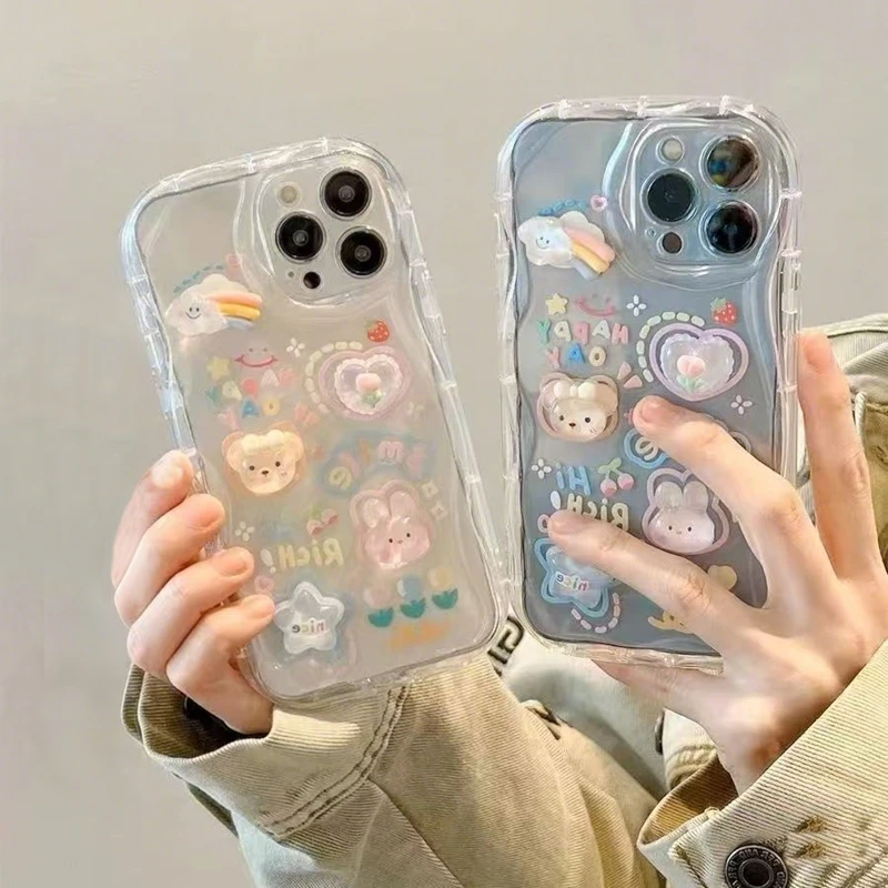 Cute Bear & Rabbit Dolls Clear TPU Phone Case - Stylish and Durable Protection