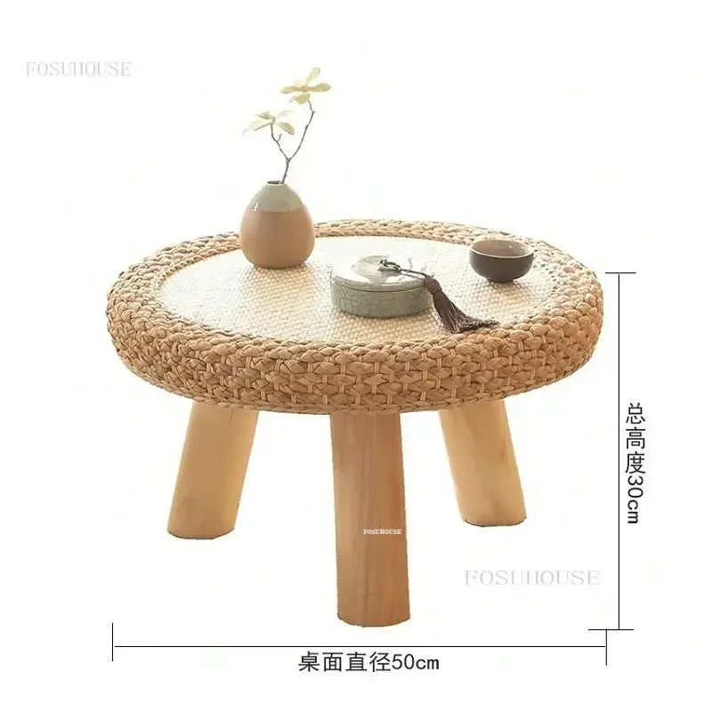 Leisure Bamboo Woven Coffee Tables Japanese Tatami Coffee Table Creative Living Room Furniture Home Balcony Bay Window Low Table
