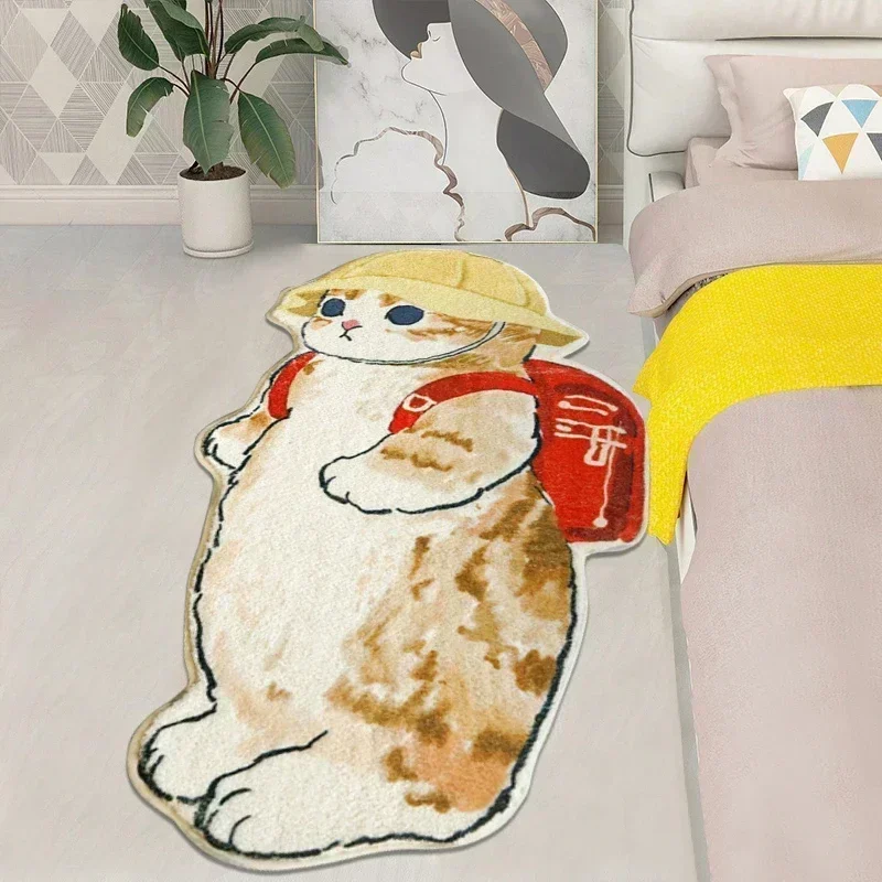 Floor Mat Cartoon Bedside Rug Cat Carpet Fluffy Cat Mat Irregular Floor Mat for Living Room Shaggy Area Rug Thicken Doormat Cute Home 카페트 floor mat,carpet mat,fun doormat,door mat