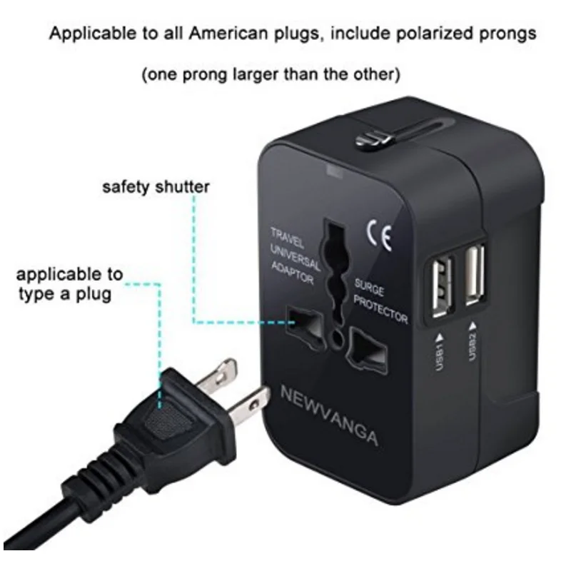 Power Adapter Travel Adapter Dual USB Port Universal UK to EU Plug