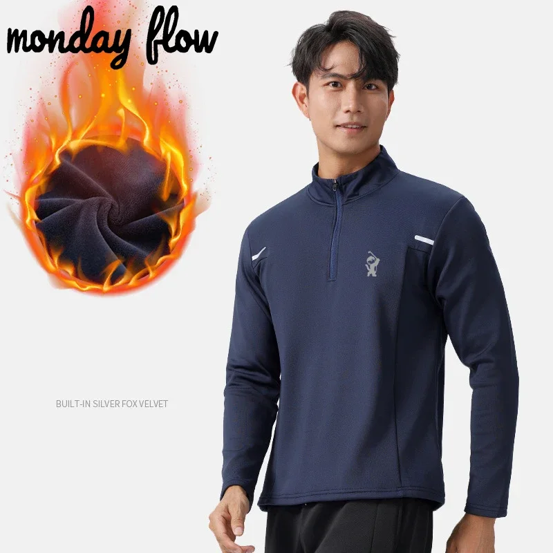 Monday Flow Golf Sportswear Men's Winter Keep Warm Coat Windbreaker Long Sleeve Golf Jacket Man Windproof Velvet Casual Coats