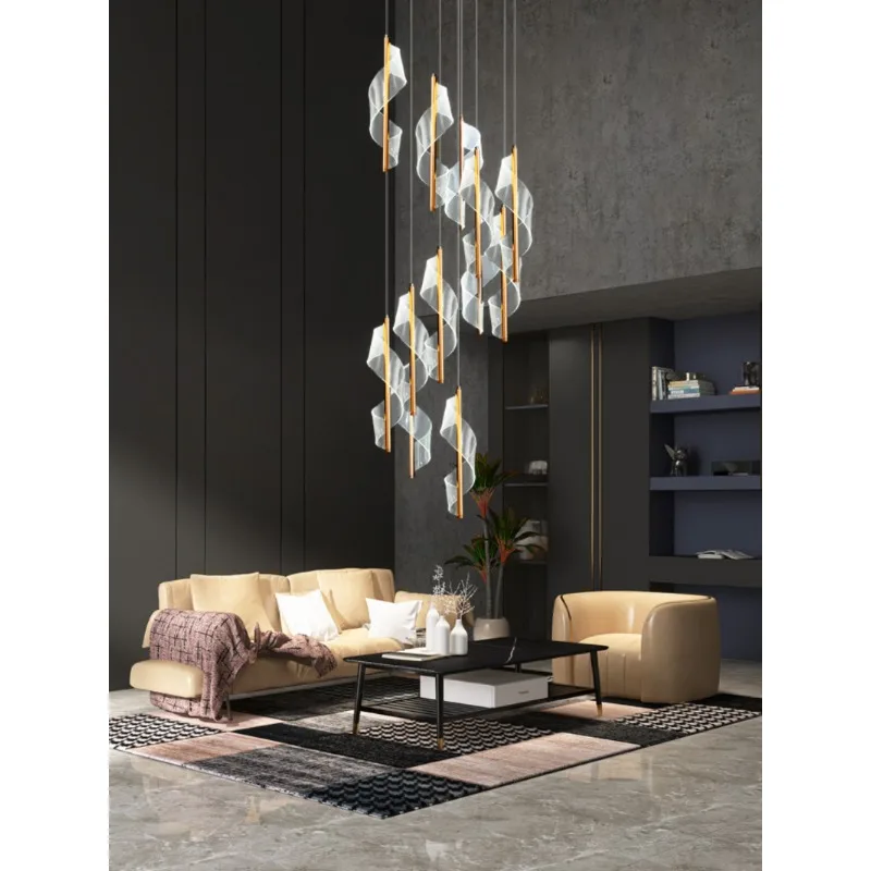

LED pendant lamp Nordic Modern Simple Staircase Living Room Villa Hall Luxury Long Line Spiral Duplex Building hang light