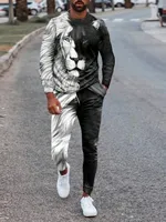 Ensemble pantalon à manches longues et col rond pour hommes, imprimé lion personnalisé, respirant, à la mode, vêtements d'extérieur de rue, été 3