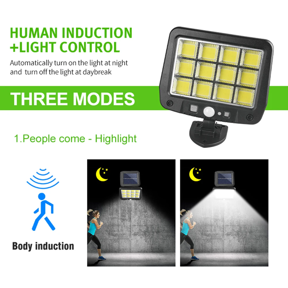LED 분할 태양광 벽 조명, 방수 모션 센서 태양광 램프, 야외 정원 거리 보안 원격 램프, 3 가지 모드, 114/117LED, 신제품