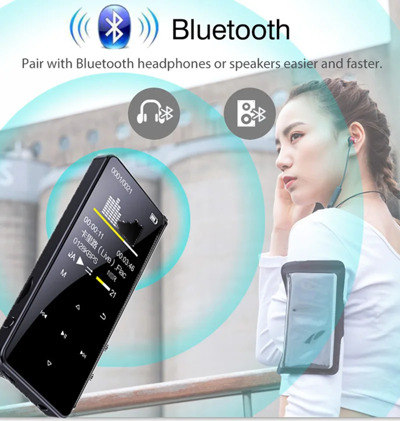 Youtube mp3 player Bluetooth hifi lossless mini music player 16G with fm radio speaker headphones sport MP3 metal walkman dap