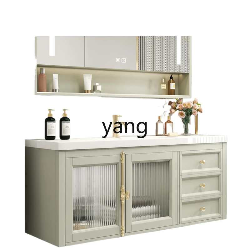 

Yjq Smart Light Luxury Bathroom Cabinet Glass Door Washstand Bathroom Cabinet Solid Wood Wash and Wash Basin Cabinet Combination