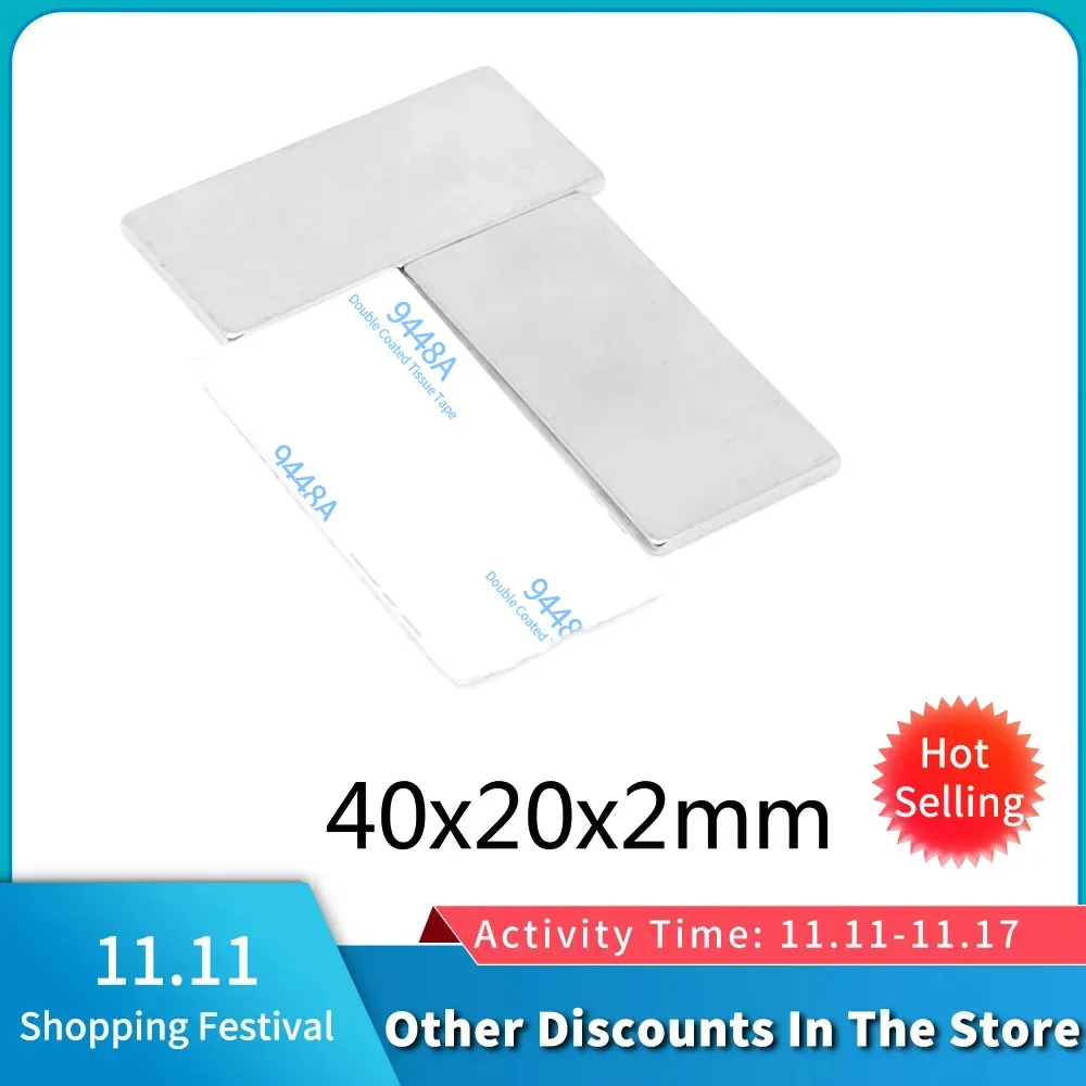 

2/5/10/15/20/50PCS 40x20x2mm Block Strong Powerful Magnets With 3M Self - Adhesive 40*20*2 Long Neodymium Magnet Sheet 40x20x2