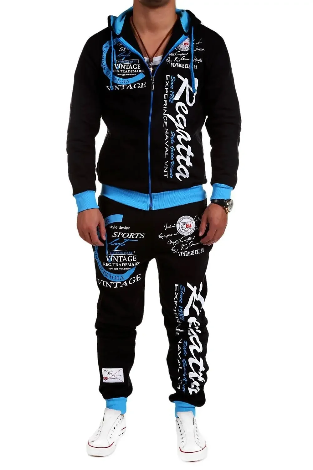 Men Casual Set, in European and American Fashionable Style, with Letter Printing, Loose - Fitting Long Sleeves and Long Trousers - 3