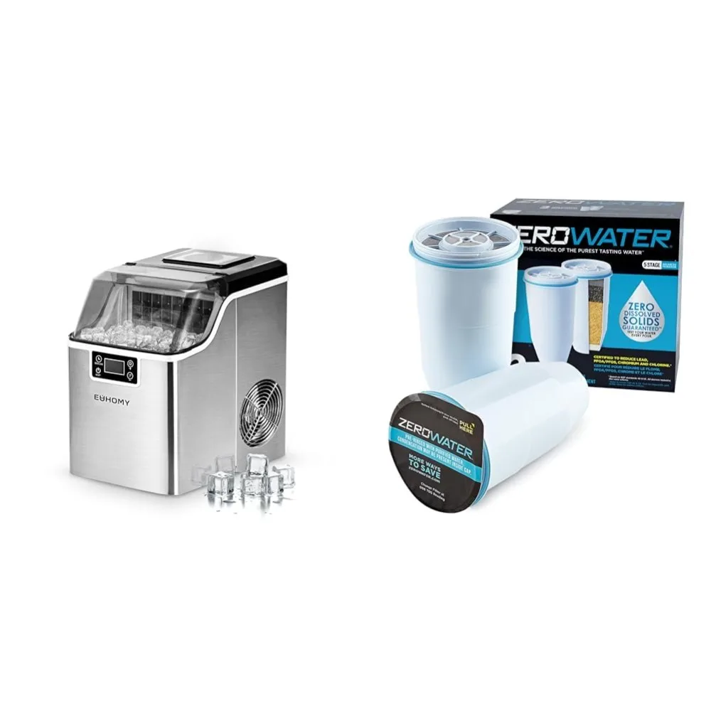 Ice Cube Maker Machine Countertop with Ice Scoop & Basket + ZeroWater Replacement Filter 2-Pack Improves Tap Water Taste