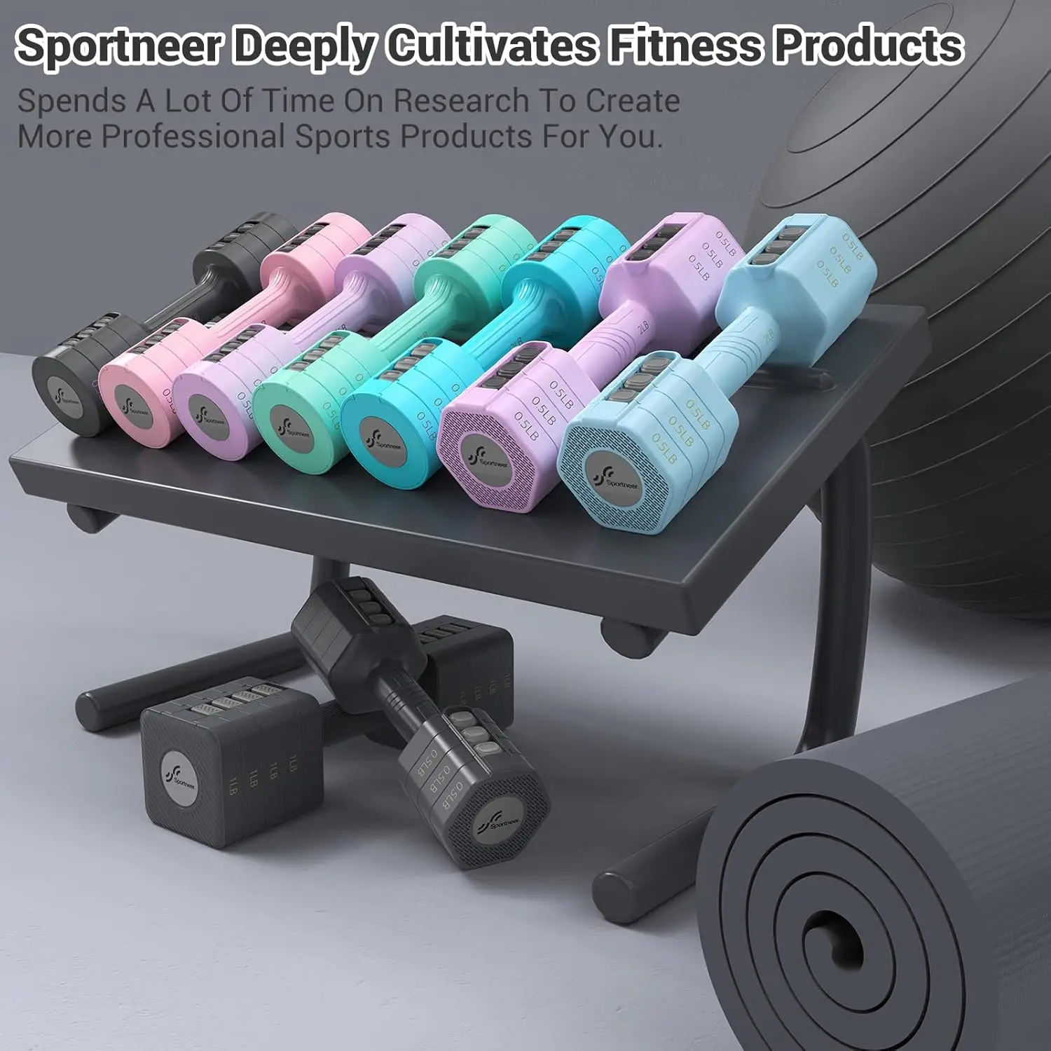 Sportneer Adjustable Dumbbells Hand Weights Set 5 lb Dumbbells Set of 2 Each 2lb 3lb 4lb 5lb Free Weights Fast Adjust Weight 4