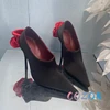 Sexy Black Pointed Toe Flower Decoration High Heels Summer Women's Large Size Dress Shoes Formal Lady Banquet Shoes 2