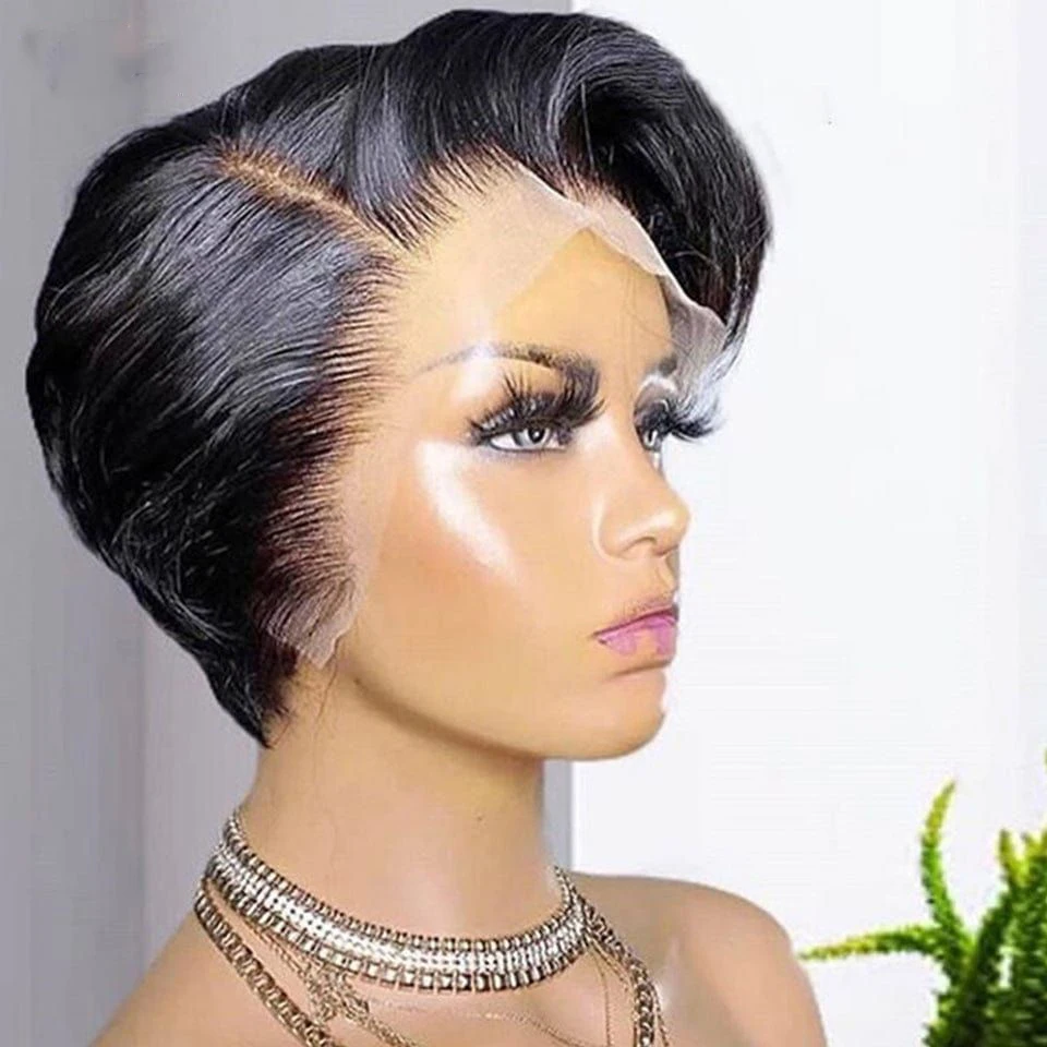 

Short Bob Wig Pixie Cut Wig Straight Human Hair Wigs T Part HD Transparent Lace Wig For Women Pre plucked Hairline Brazilian Wig