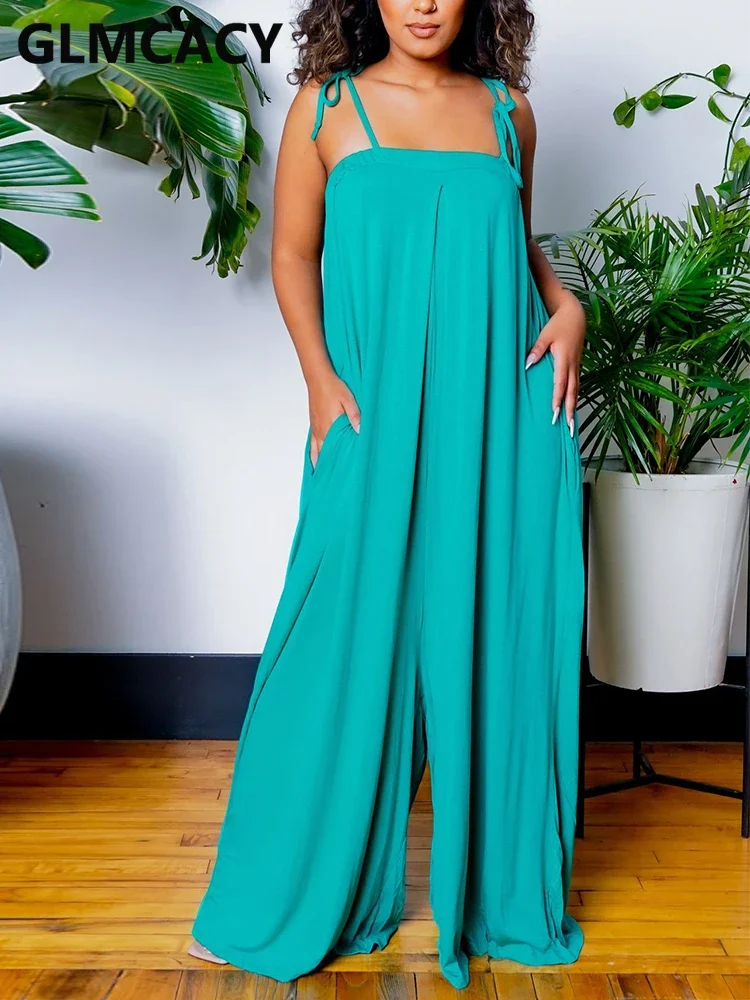 

Women Spaghetti Strap Casual Summer Jumpsuit Wide Leg Loose Overalls