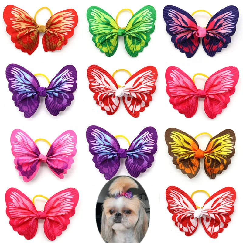 

Cute Ribbon Pet Grooming Accessories Handmade Small Dog Cat Hair Bows with Elastic Rubber Band Dogs Accessoires