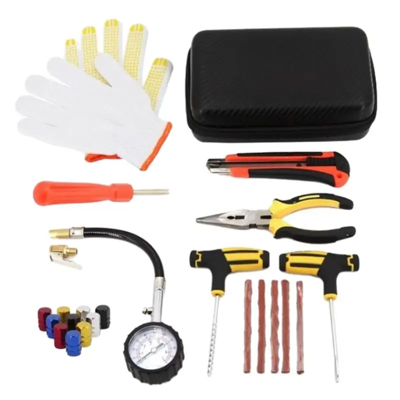 

Car Tire Repair Tool Tire Repair Kit Studding Tool Set Auto Bike Tubeless Tire Tyre Puncture Plug Garage Tools with Rubber Strip