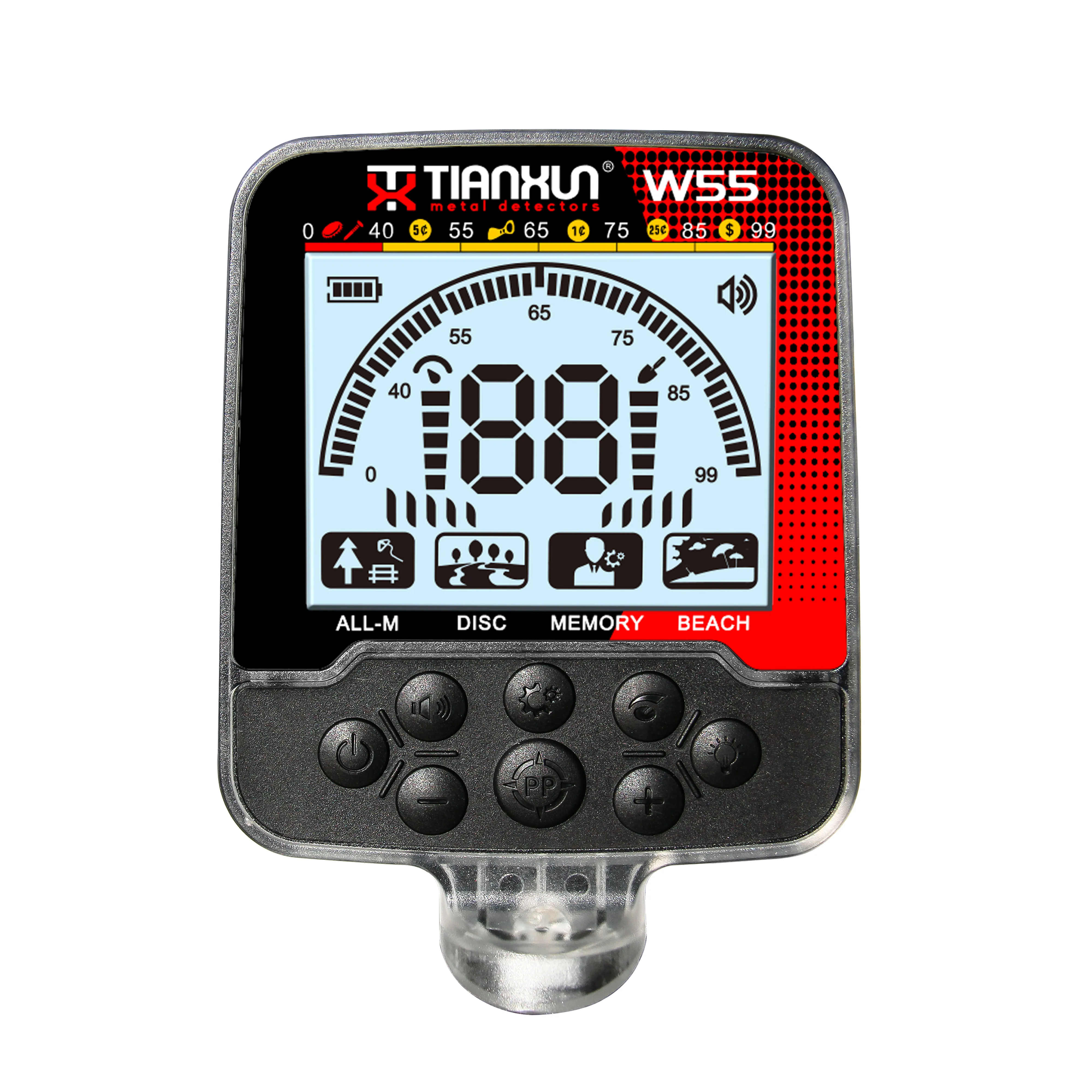 W55 금속탐지기: IP68 방수 충전식 금 및 동전 탐지기