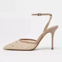 Luxury Bling String Bead Mesh Designer Pumps Women Sexy Pointed Toe Ankle Strap High Heels Elegant Party Wedding Heeled Sandals - Image 3