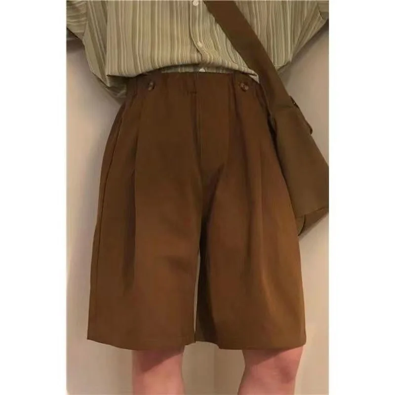 Vintage Fashion Loose Summer Cargo Shorts New Straight Cylinder Street Casual Buttons Ornament Pocket Handsome Male Short