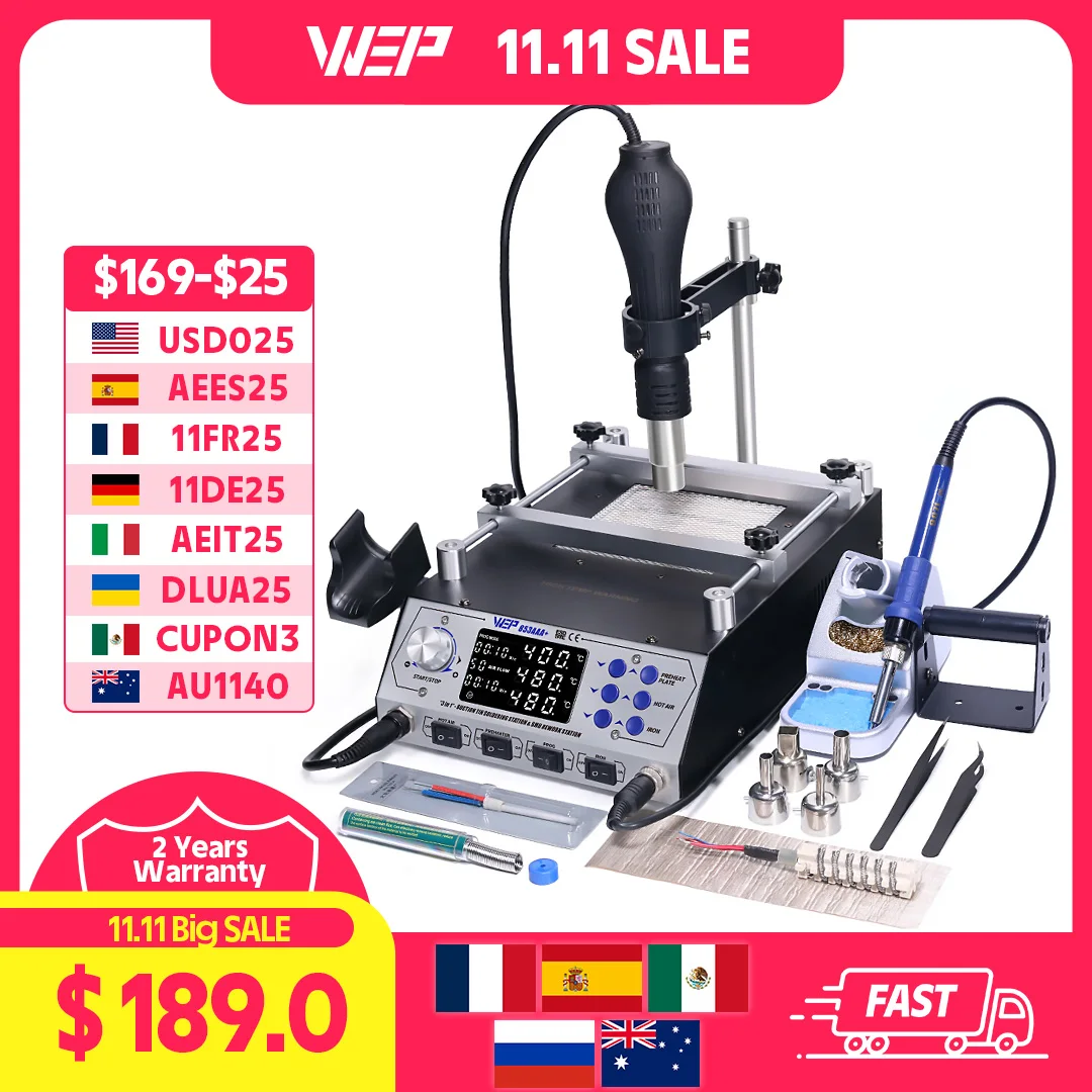 WEP 853AAA+ Program-Controlled BGA Rework Station Automatic Preheating Hot Air Gun Desoldering Solder Iron Soldering Station hot air gun soldering station