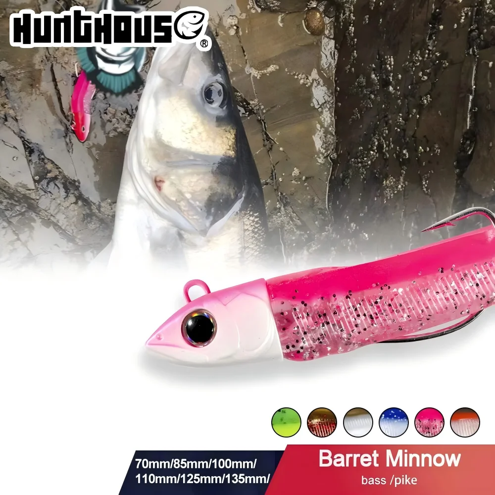 Hunthouse Barret Minnow 110 mm 40 g Silikon-Weichköder, künstlicher Köder, Angelgerät für Barsch, Hecht, Leurre Souple LW216