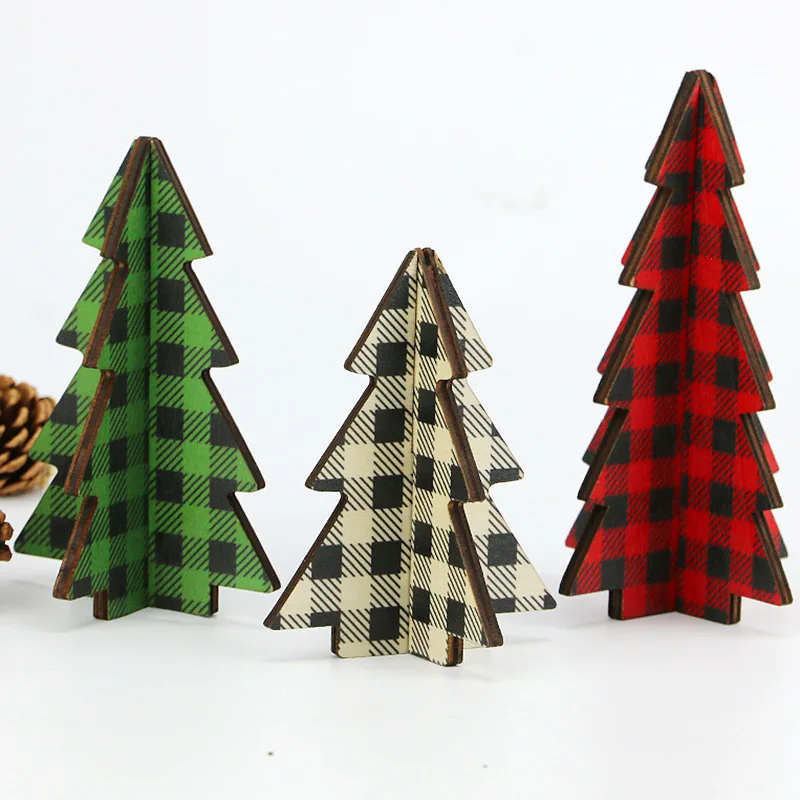 (3 Pieces/bag) 7.95-14Cm Christmas Tree 3D Wooden Crafts New Year Room Design Decoration High-End Atmosphere